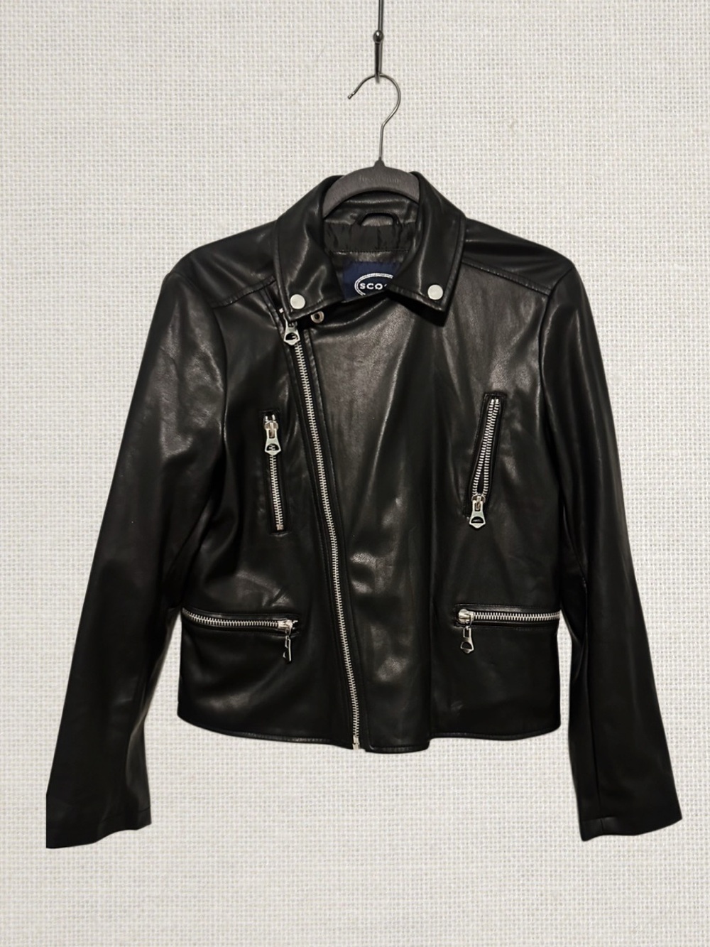Asymmetrical Black Leather Moto Jacket with Silver Hardware
